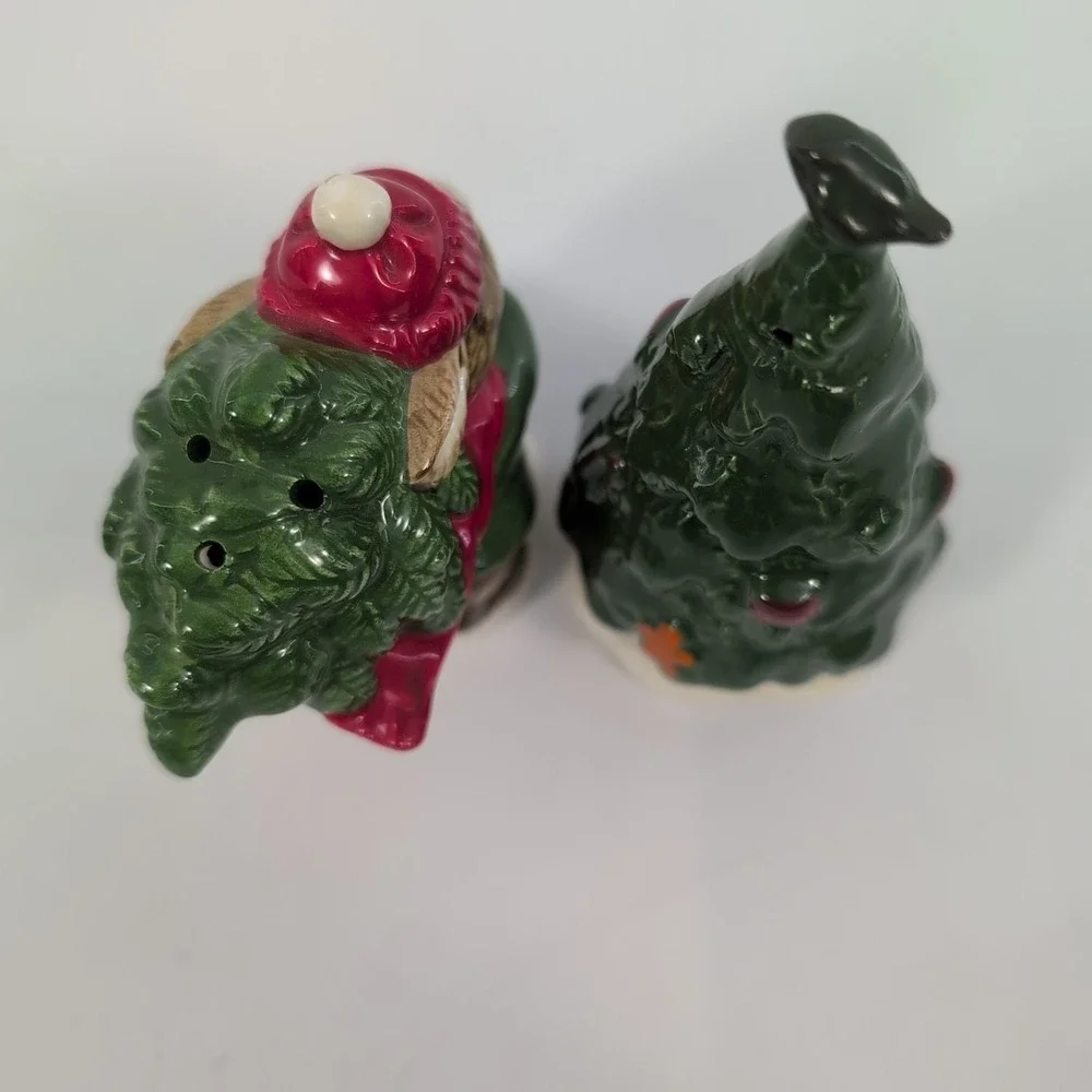 Gibson Greeting Christmas Tree & Bunny Mouse Salt & Pepper Shakers Otagiri Japan